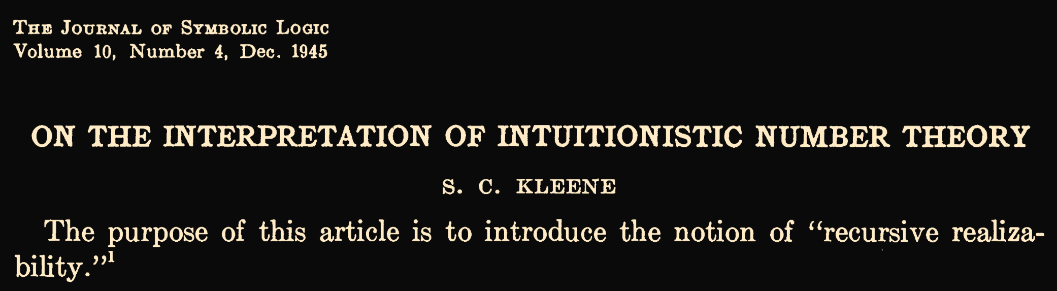 Header of Kleene, On the interpretation of intuitionistic number theory, 1945